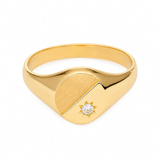 Anel Mesa Oval em Ouro 19kl com Zircónia (T21)
