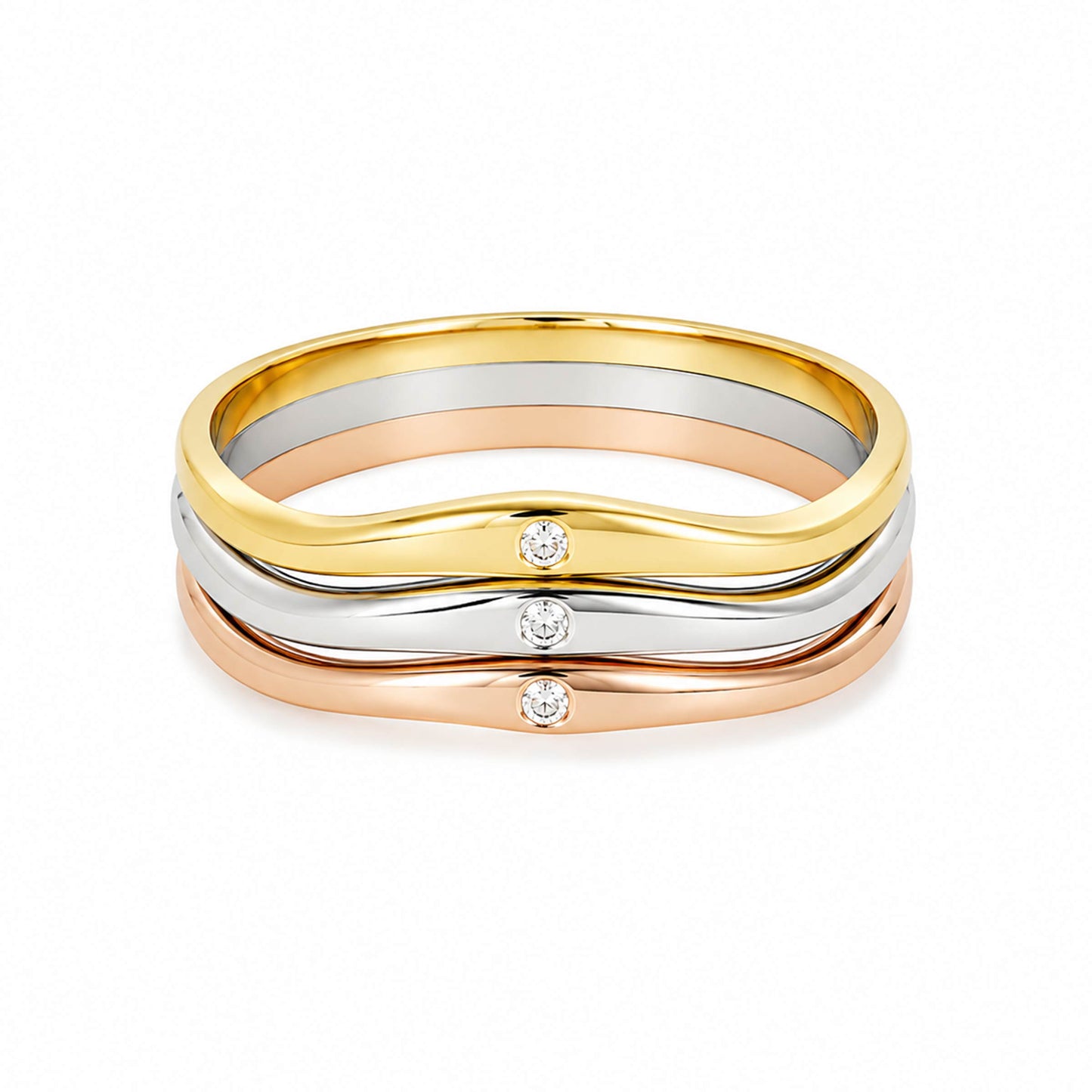 Anel Tricolor em Ouro 19kl com Diamantes (T18)
