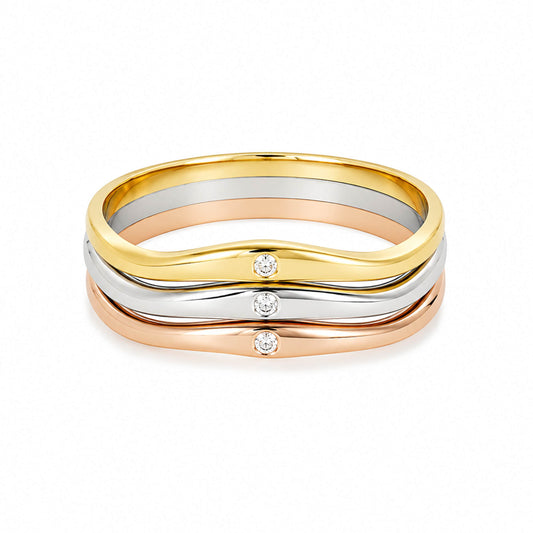Anel Tricolor em Ouro 19kl com Diamantes (T18)