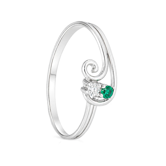 19kt White Gold Ring with Emerald and Zirconia