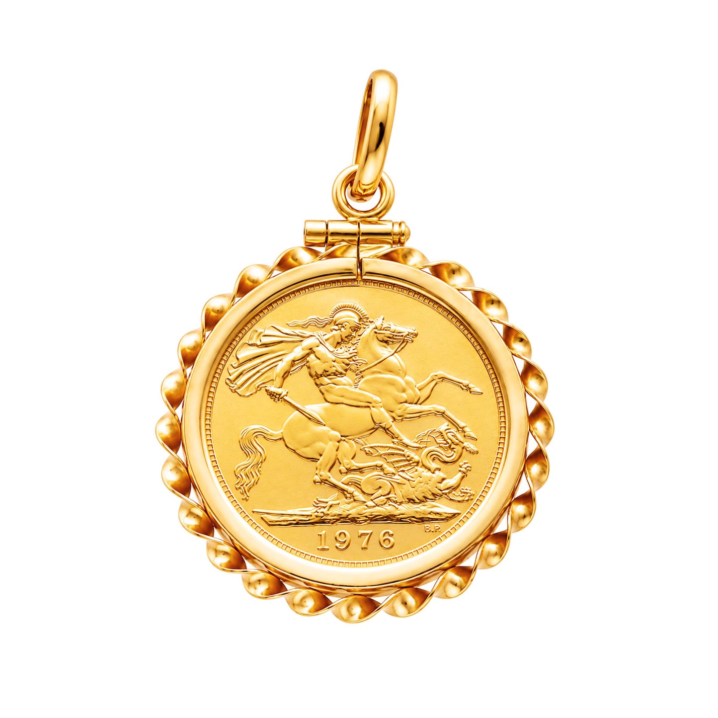 Libra Rainha Isabel II (1976) com Aro Torcido em Ouro 19kl
