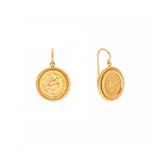 Brincos Redondos em Ouro 19kl com Moeda de Dois Pesos em Ouro 22kl