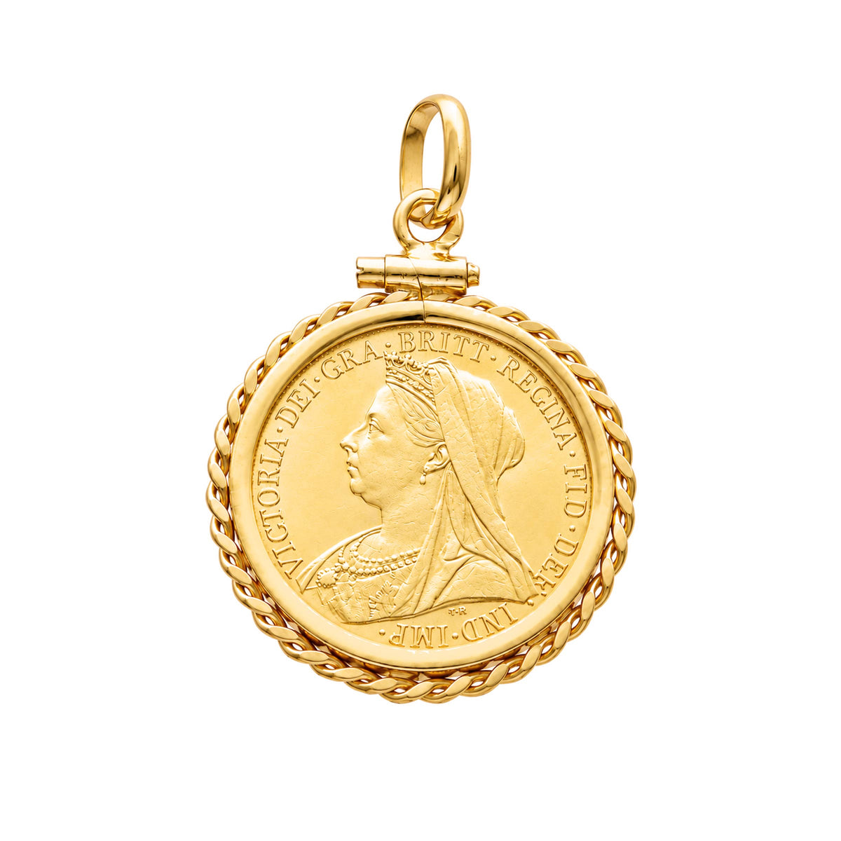 Libra Rainha Victoria (1900) com Aro Corrente em Ouro 19kl