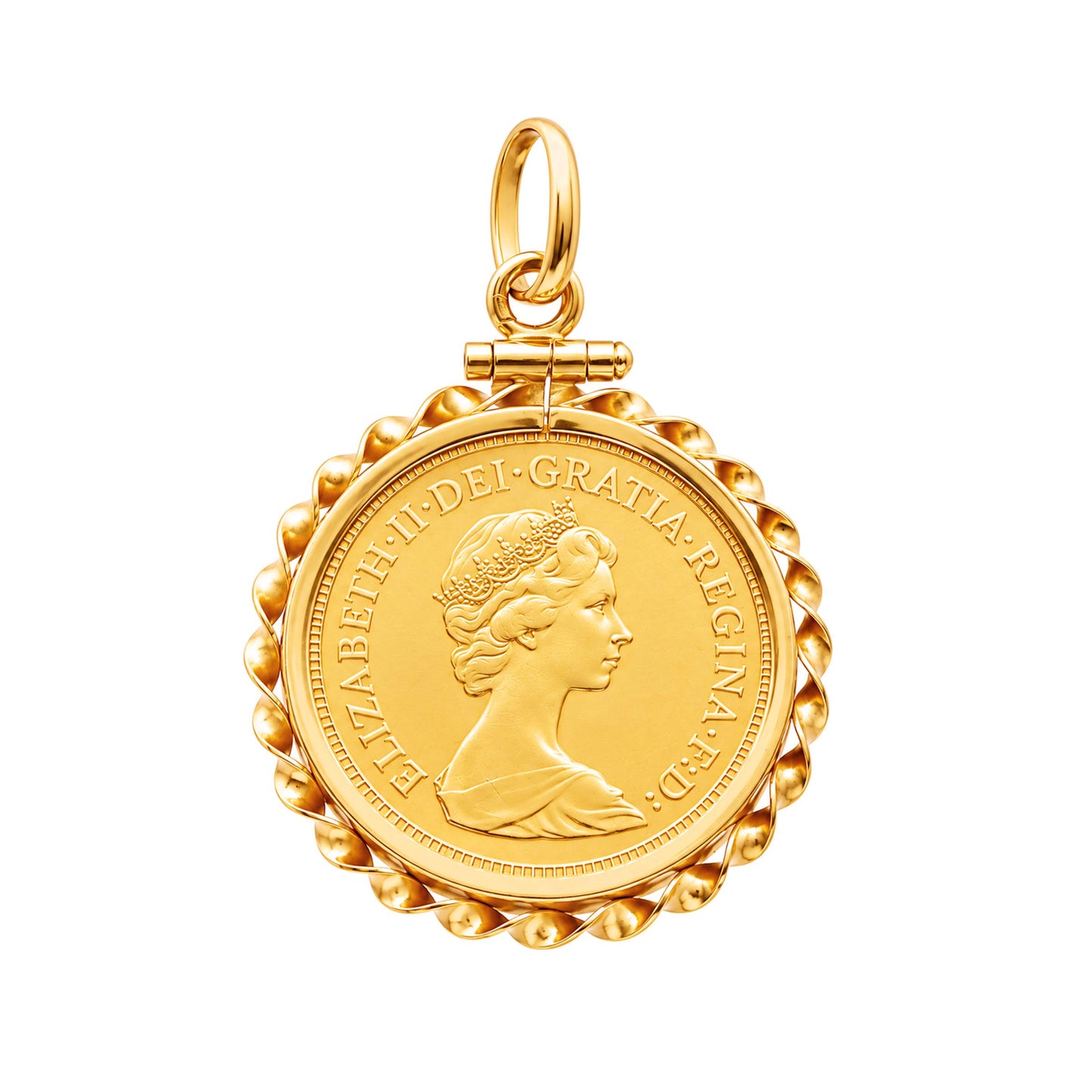 Libra Rainha Isabel II (1976) com Aro Torcido em Ouro 19kl