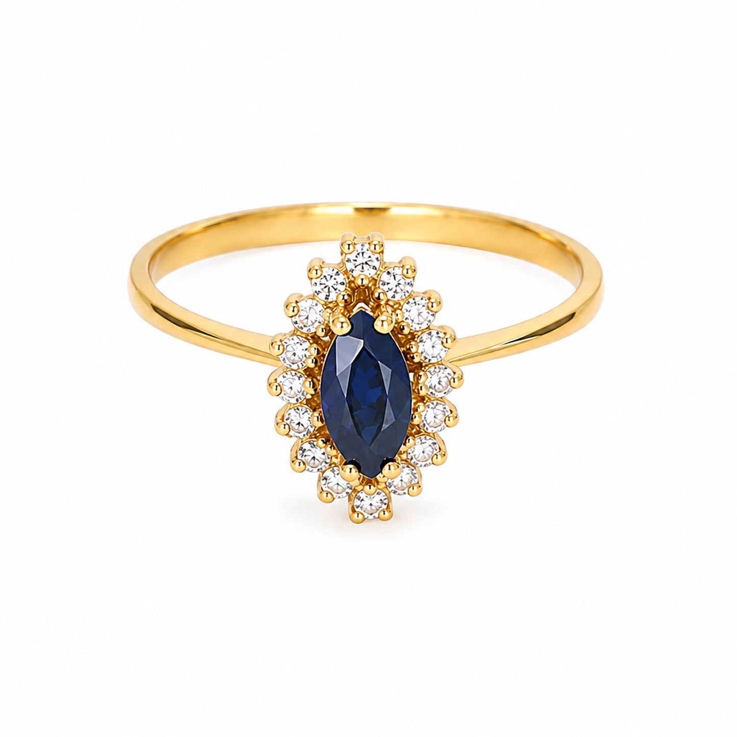 Anel Chuveiro em Ouro 19kl com Safira e Diamantes (T17)