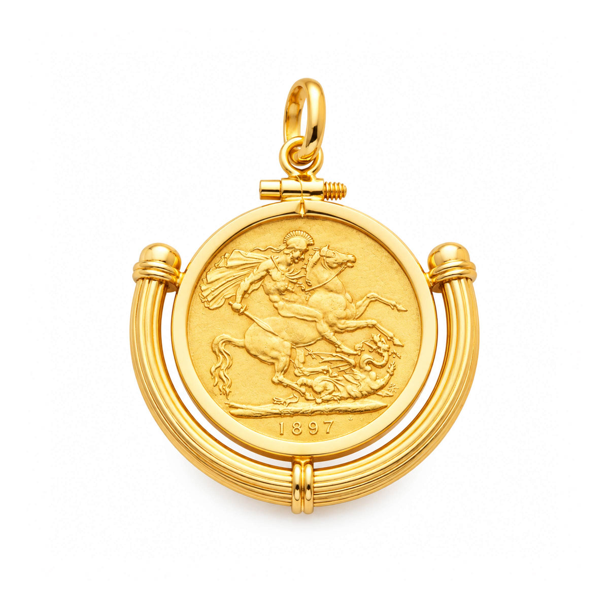 Libra Rainha Victoria (1894) em Ouro 22kl com Aro Meia Lua em Ouro 19kl