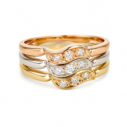 Anel Tricolor em Ouro 19kl com Diamantes (T14)
