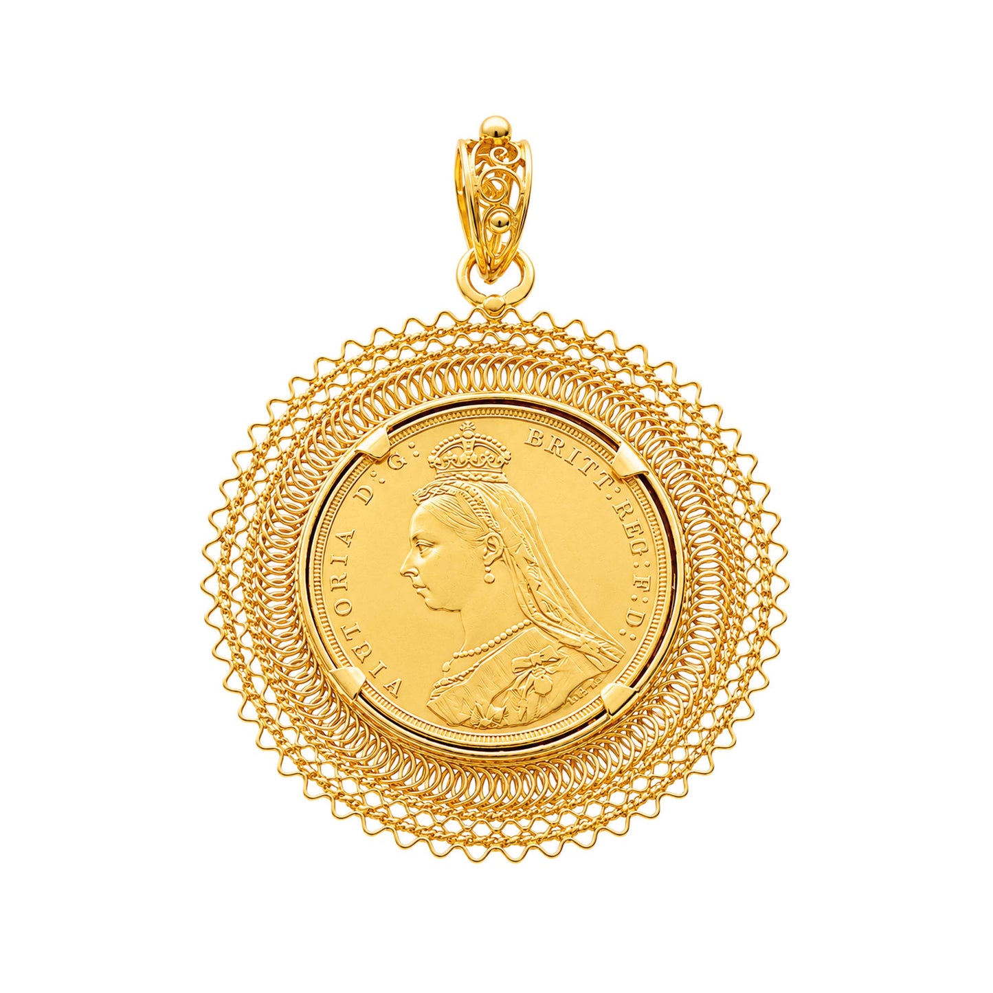 Libra Rainha Victoria (1891) com Aro Rendilhado em Ouro 19kl