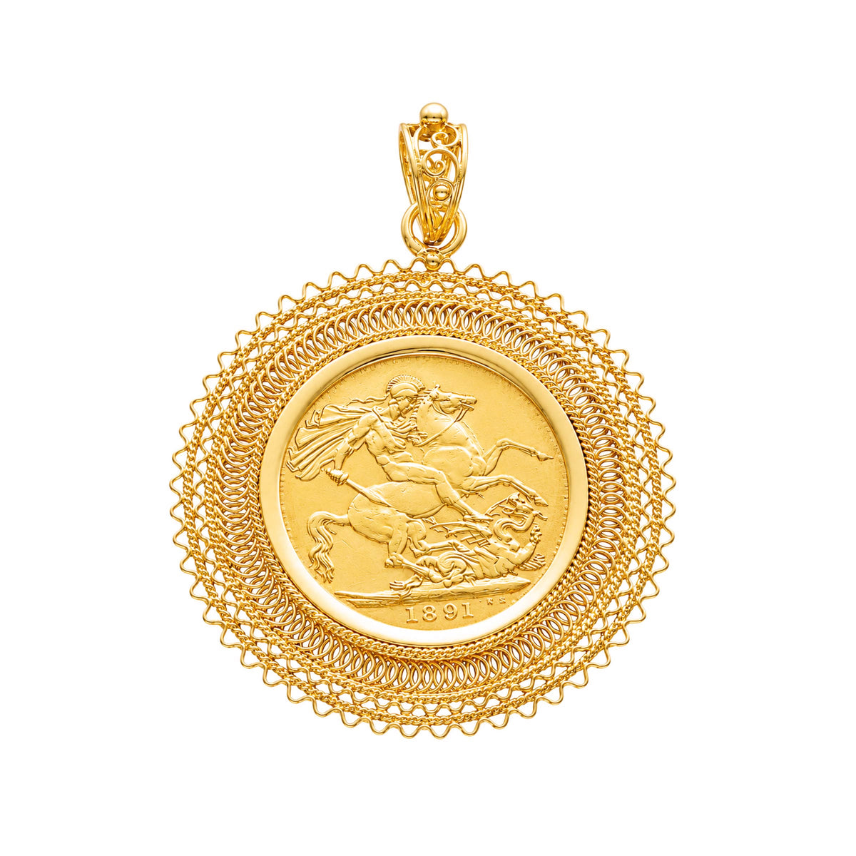 Libra Rainha Victoria (1891) com Aro Rendilhado em Ouro 19kl