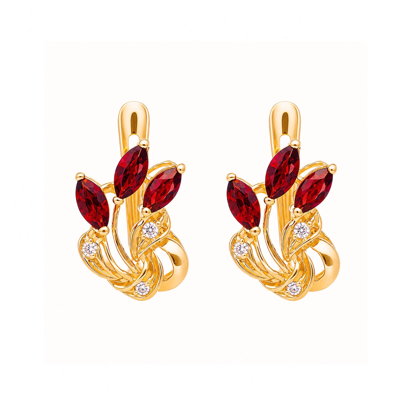 Brincos Flor em Ouro 19kl com Granadas e Zircónias
