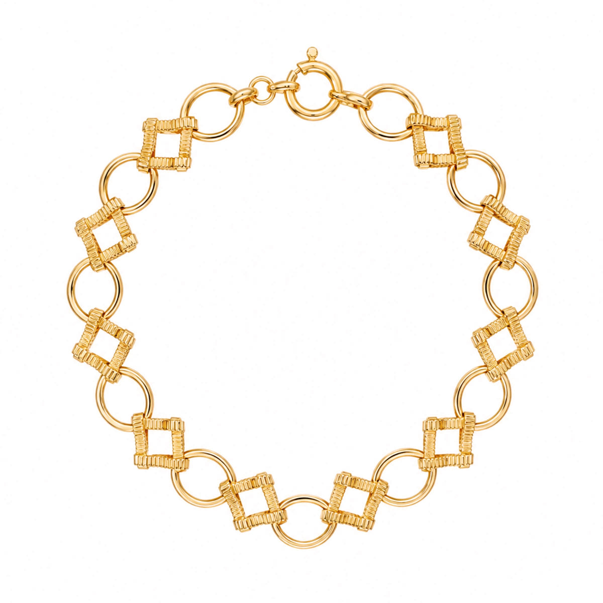 Pulseira Baronesa em Ouro 19kl com Elos Lapidados e Elos Ovais (20.5cm)
