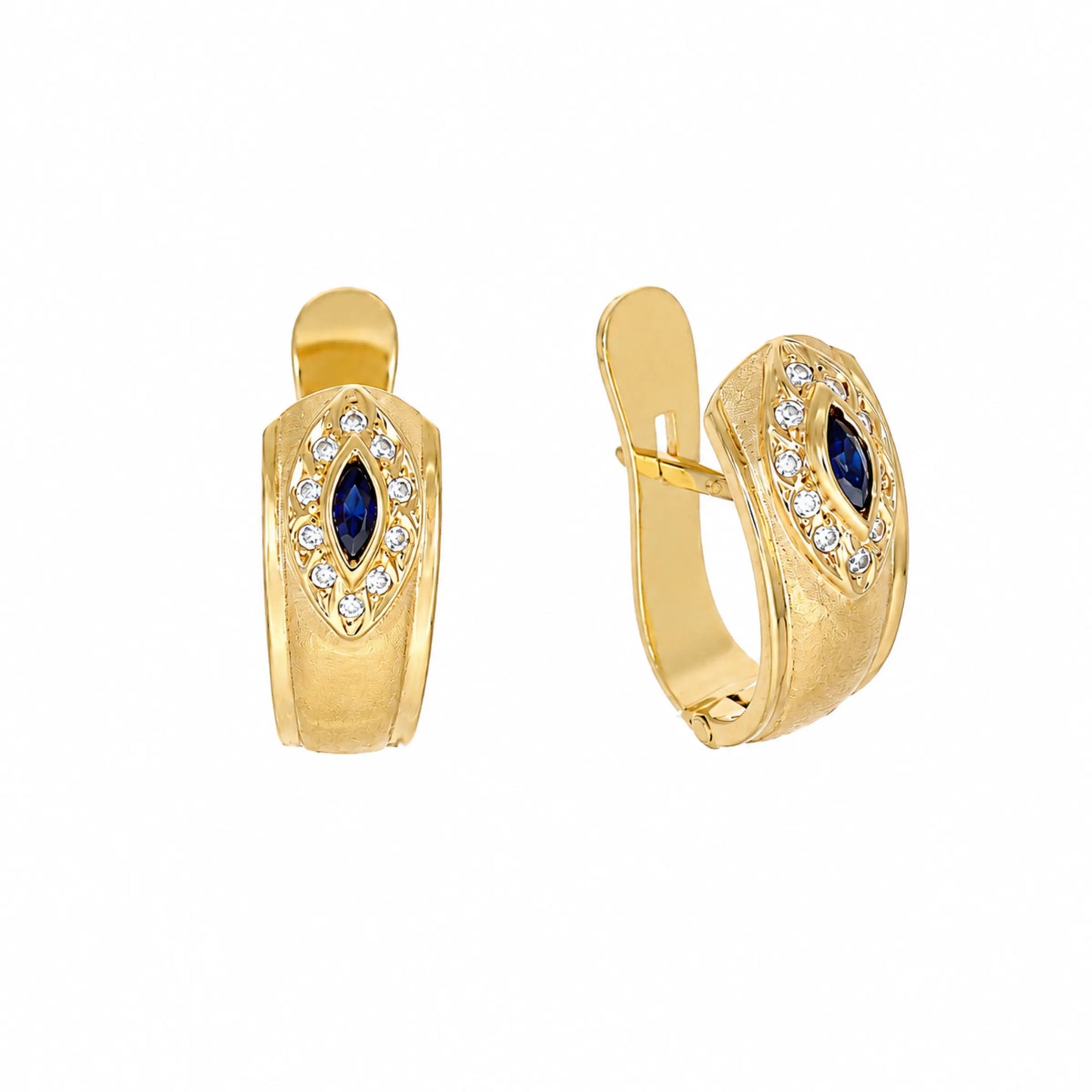 Brincos em Ouro 19kl com Safira e Zircónias