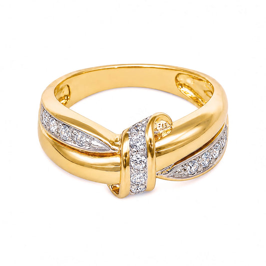 Anel Bicolor em Ouro 19kl com Zircónias (T19)