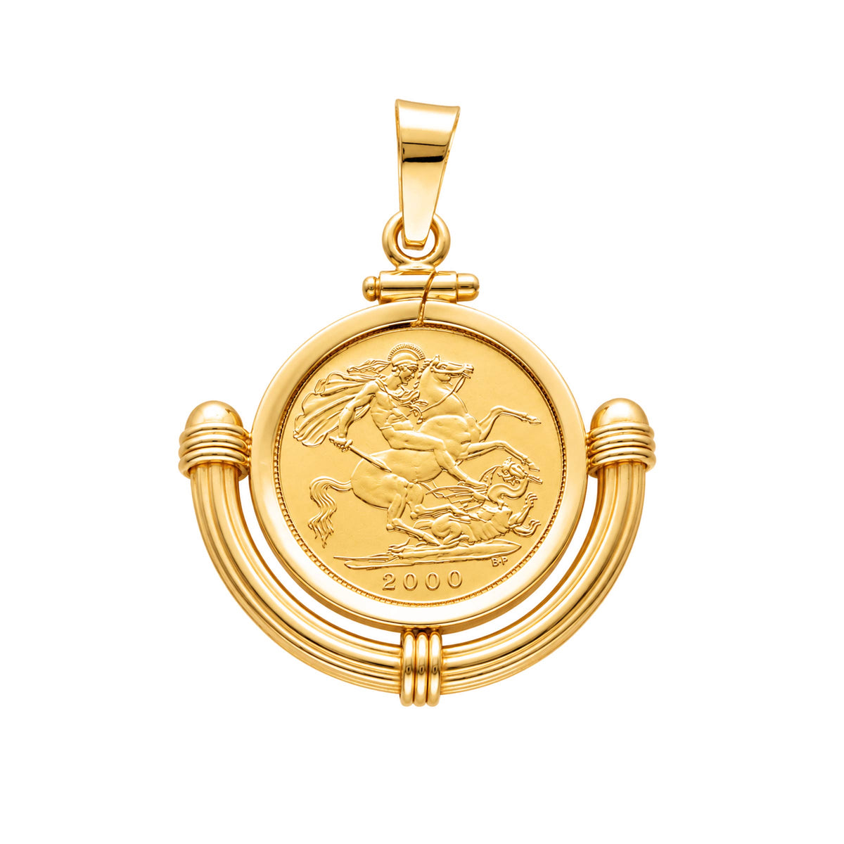 Meia Libra Rainha Isabel II (2000) com Aro Meia Lua em Ouro 19kl