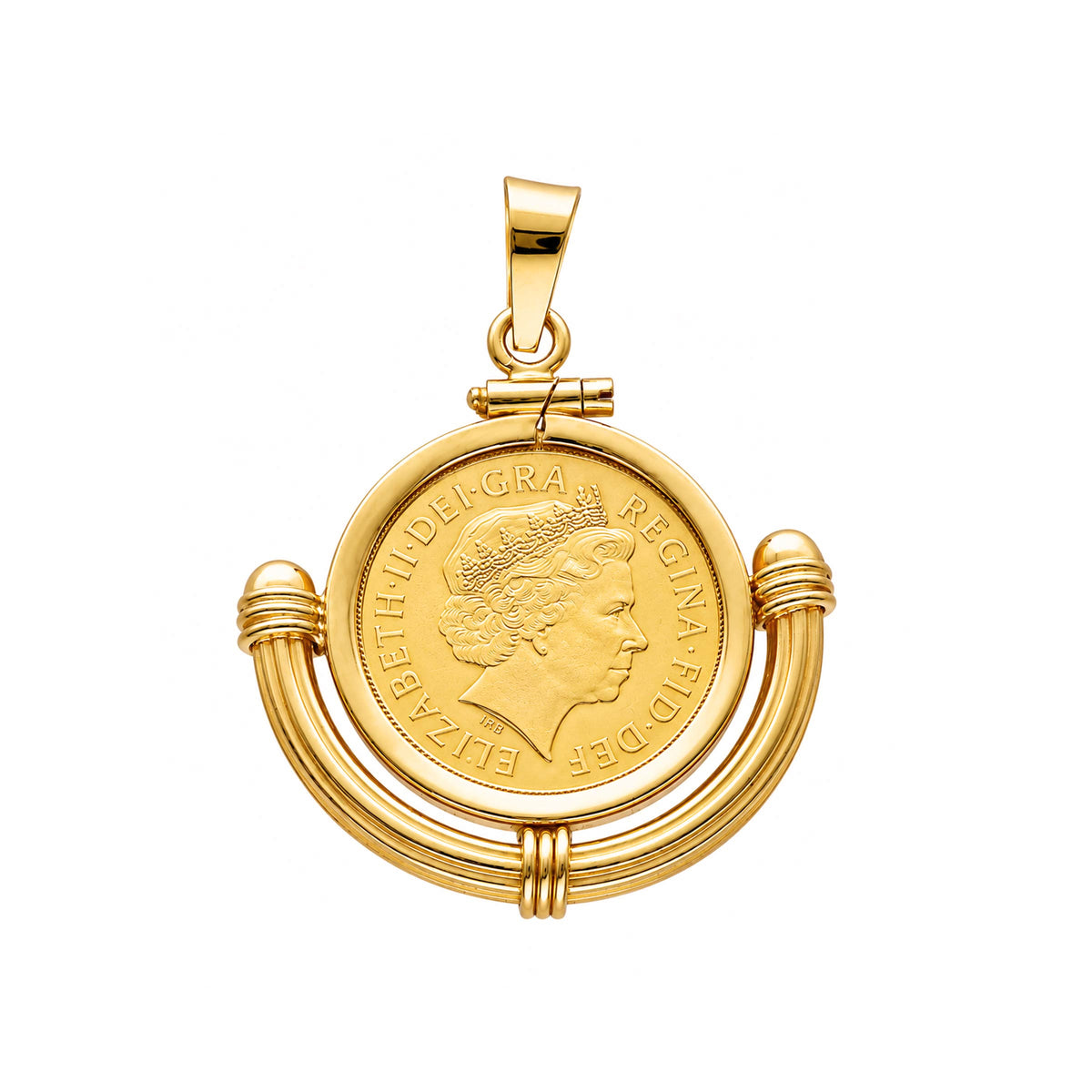 Meia Libra Rainha Isabel II (2000) com Aro Meia Lua em Ouro 19kl