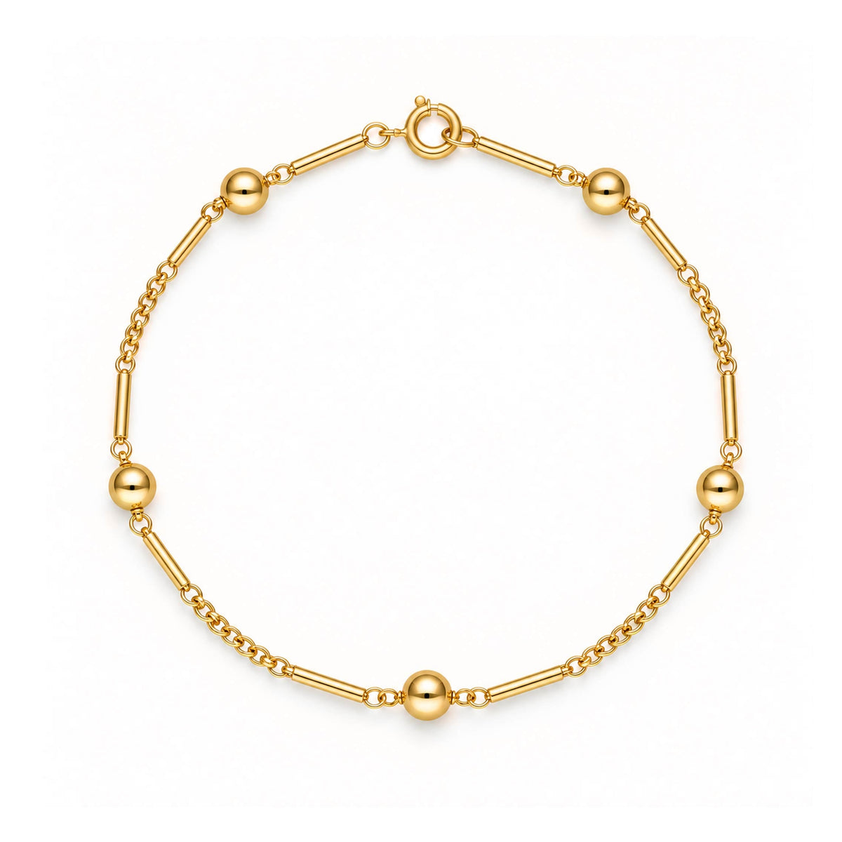 Pulseira em Ouro 19kl com Traves e Bolas (21cm)