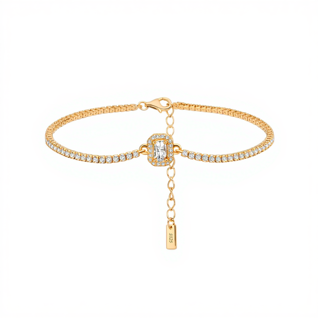 Pulseira Riviera em Prata Dourada com Zircão (15cm)