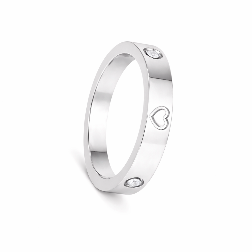 Anel em Prata com Corações e Zircónias