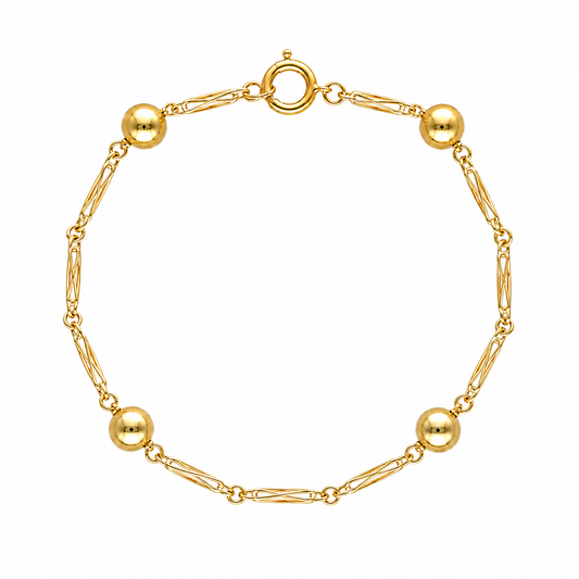 Pulseira em Ouro com Traves e Esferas (18.7cm)
