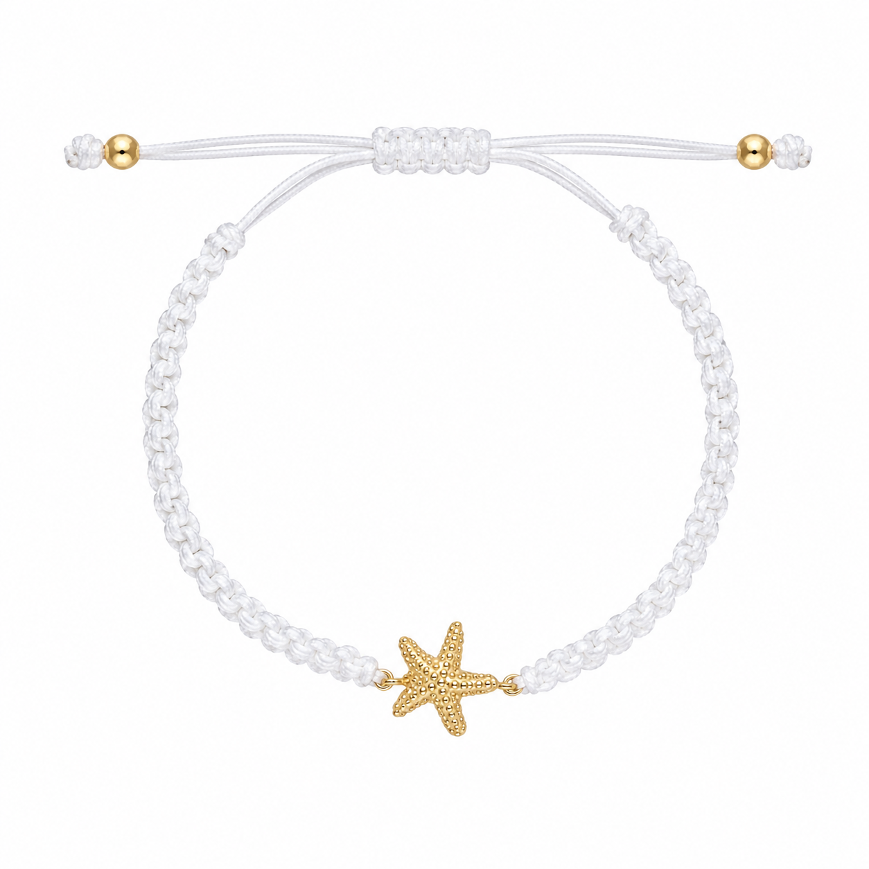 Pulseira em Nylon Branco com Estrela do Mar em Prata Dourada