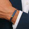 Pulseira Nautilus em Couro Preto e Aço com Chapa Azul