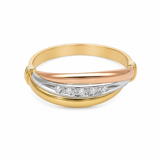 Anel Tricolor em Ouro 19kl com Diamantes (T16)