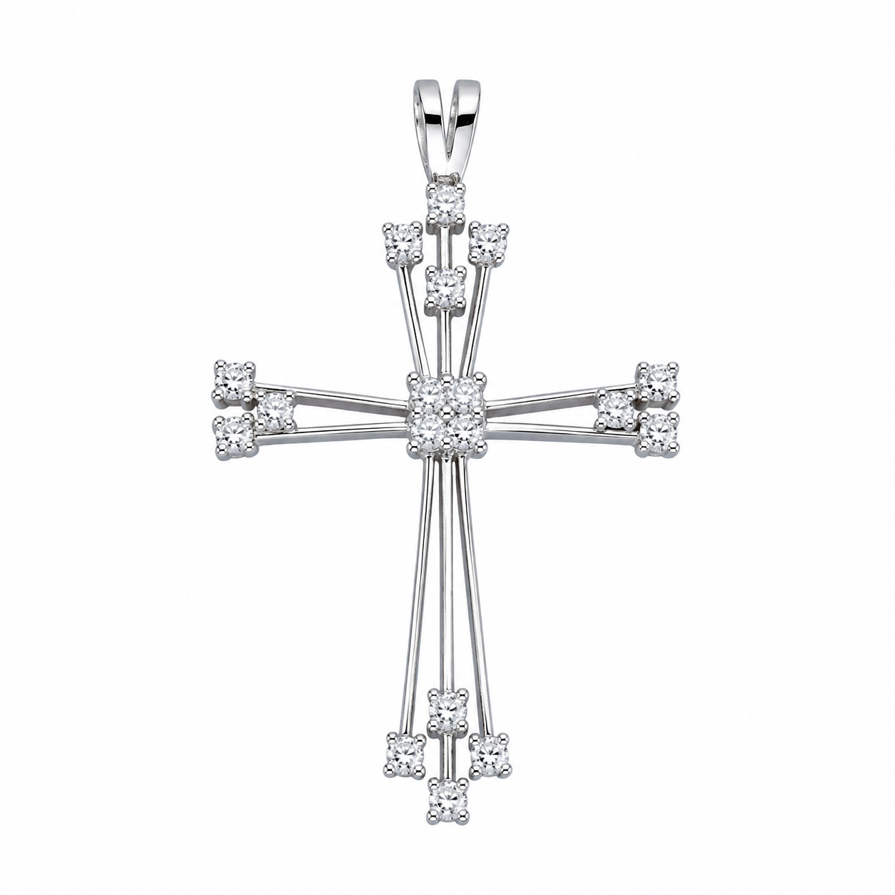 Cruz em Ouro Branco de 19kl com Zircónias (4.2cm)