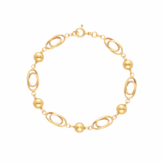 Pulseira com Elos e Esferas em Ouro 19kl (18.5cm)