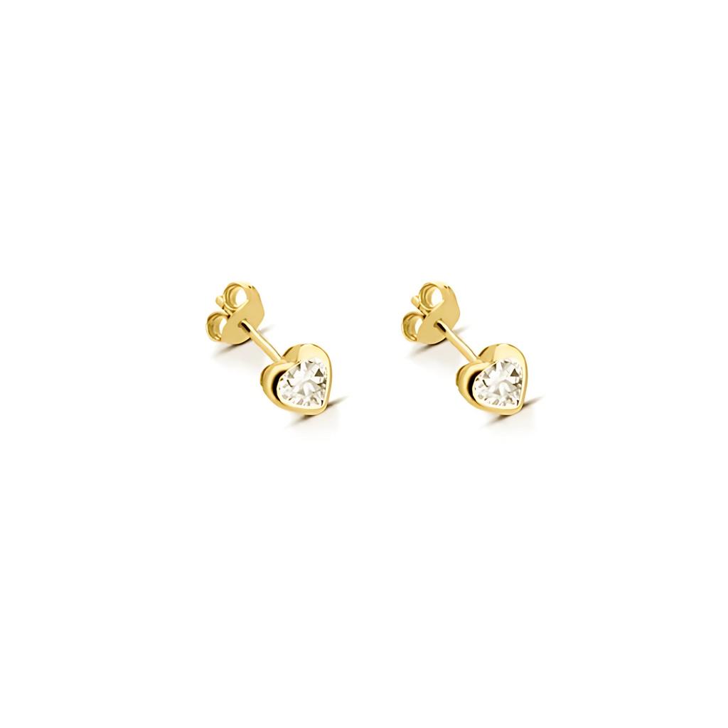 Brincos Mini em Prata Dourada com Zircão Coração (5mm)
