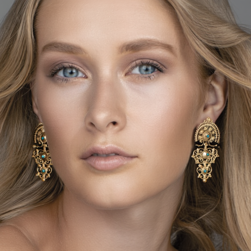 Pendientes Luminis en plata bañada en oro y perla aguamarina