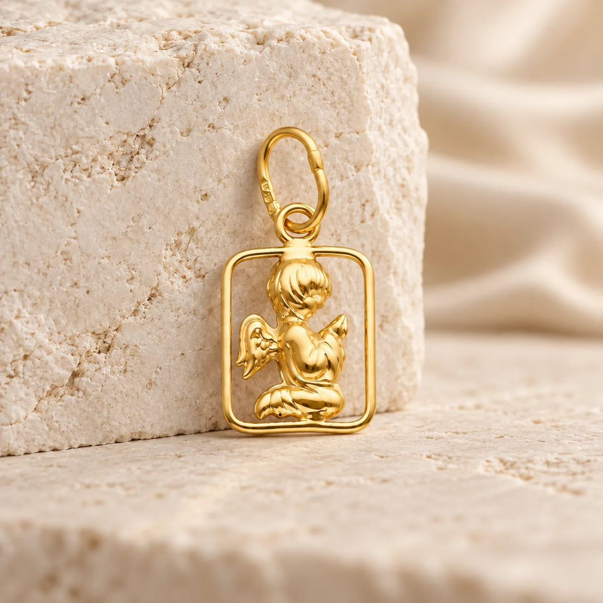 Medalha Retangular com Anjo da Guarda em Ouro 19kl (1cm)