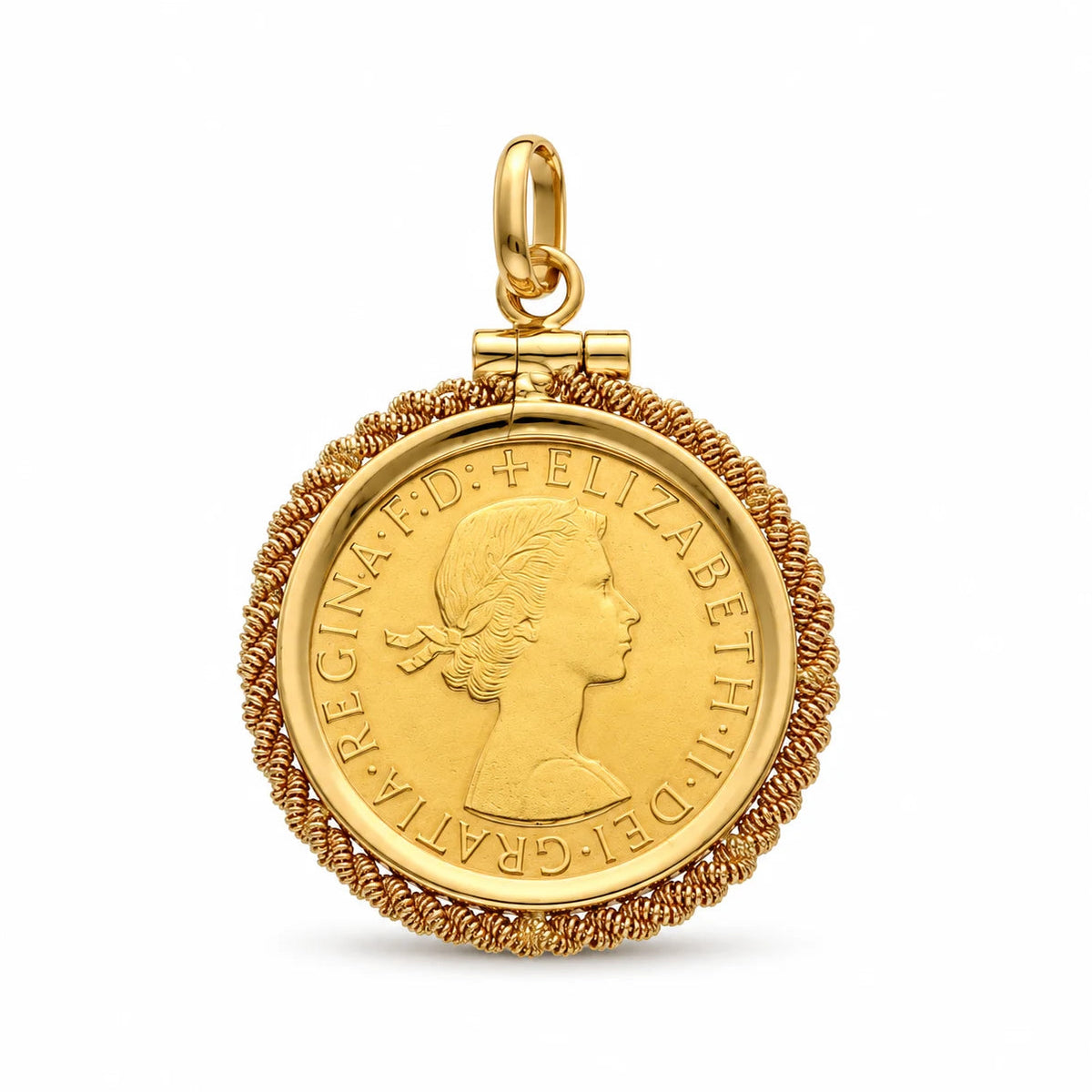 Libra Rainha Isabel II (1959) com Aro Corda em Ouro 19kl