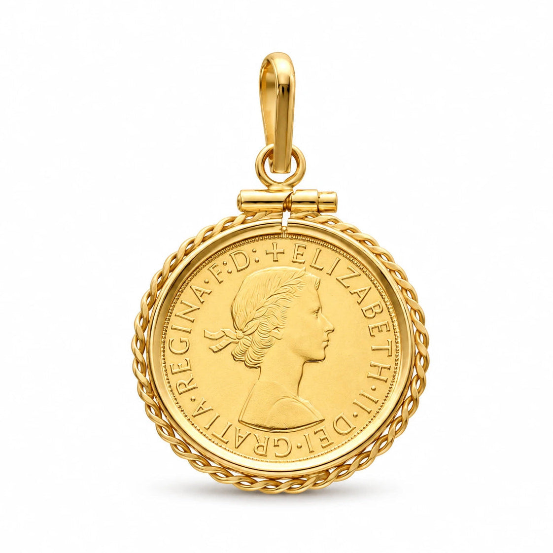 Libra Rainha Isabel II (1965) com Aro Entrelaçado em Ouro 19kl