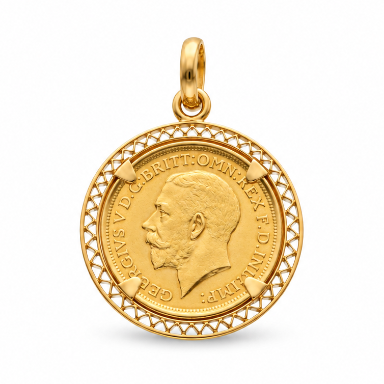 Libra Rei Jorge V (1912) com Aro Trabalhado em Ouro 19kl
