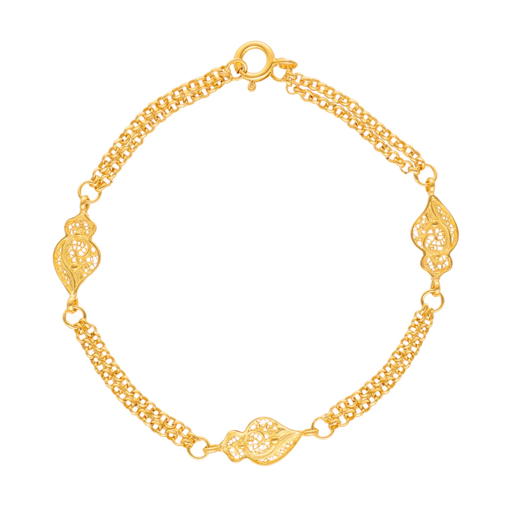 Pulseira Corações de Viana em Prata Dourada