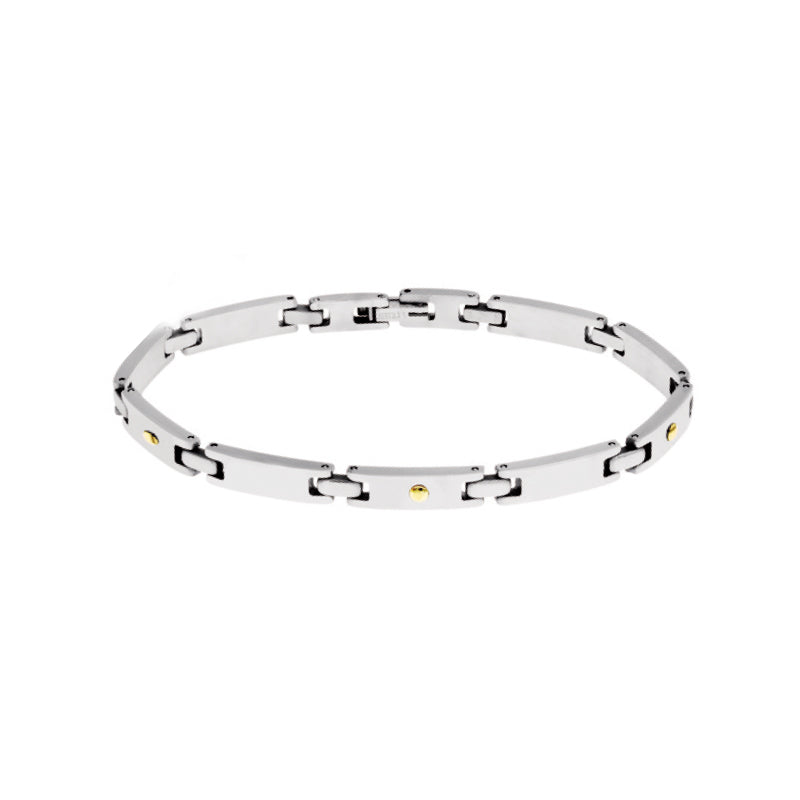Pulseira Articulada em Aço com Granitos Dourados