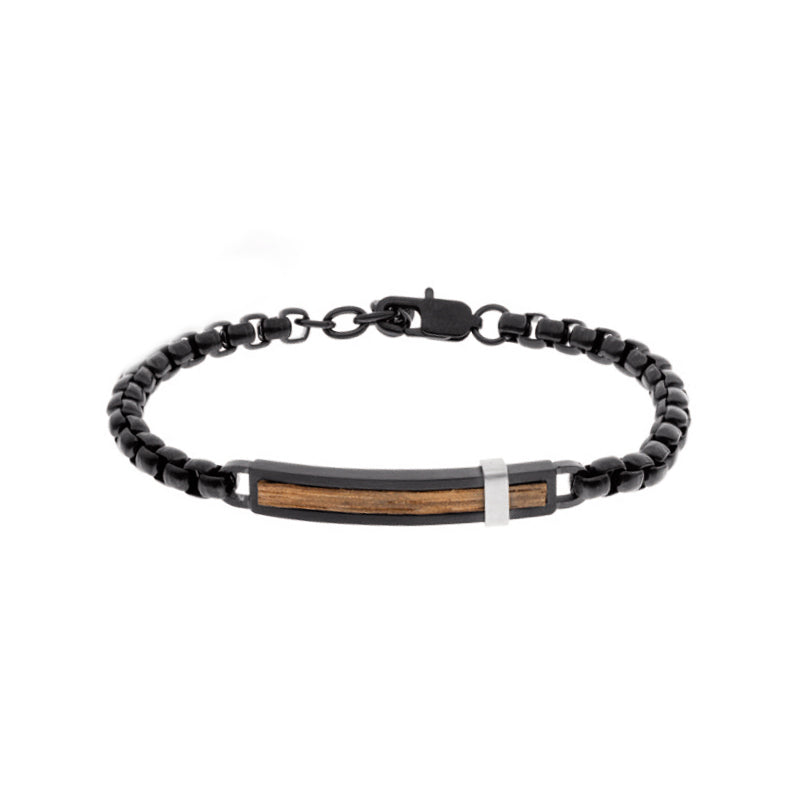 Pulseira Black Woods em Aço Negro e Madeira