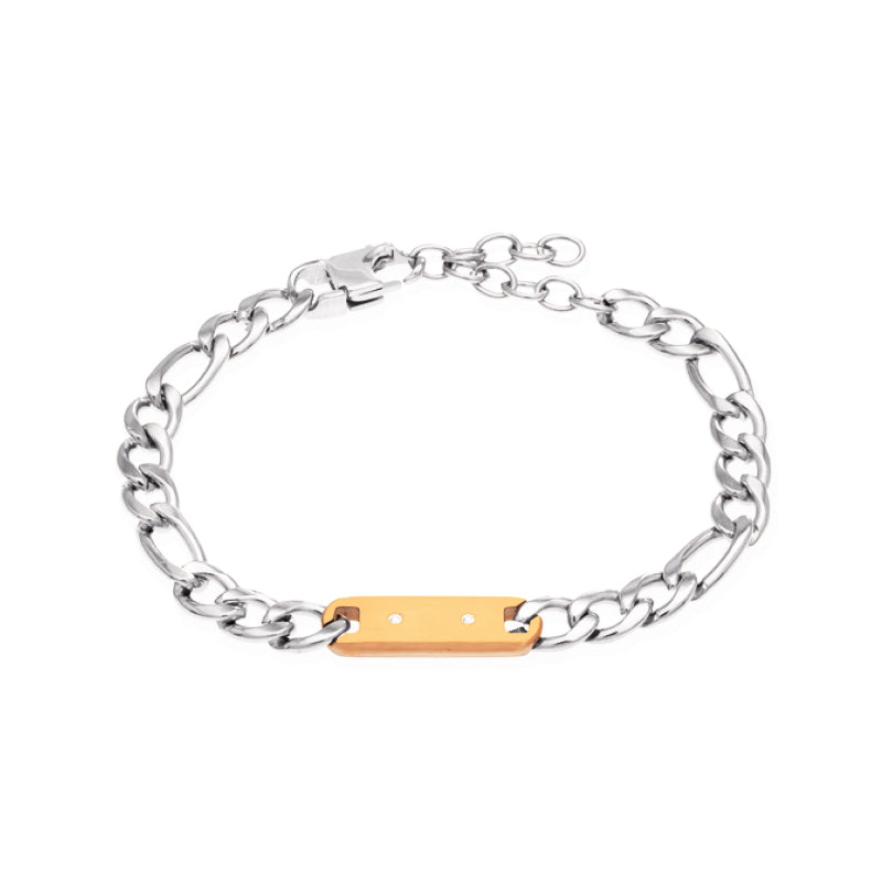 Pulseira Drakkar em Aço com Chapa Rose Gold com Zircónias