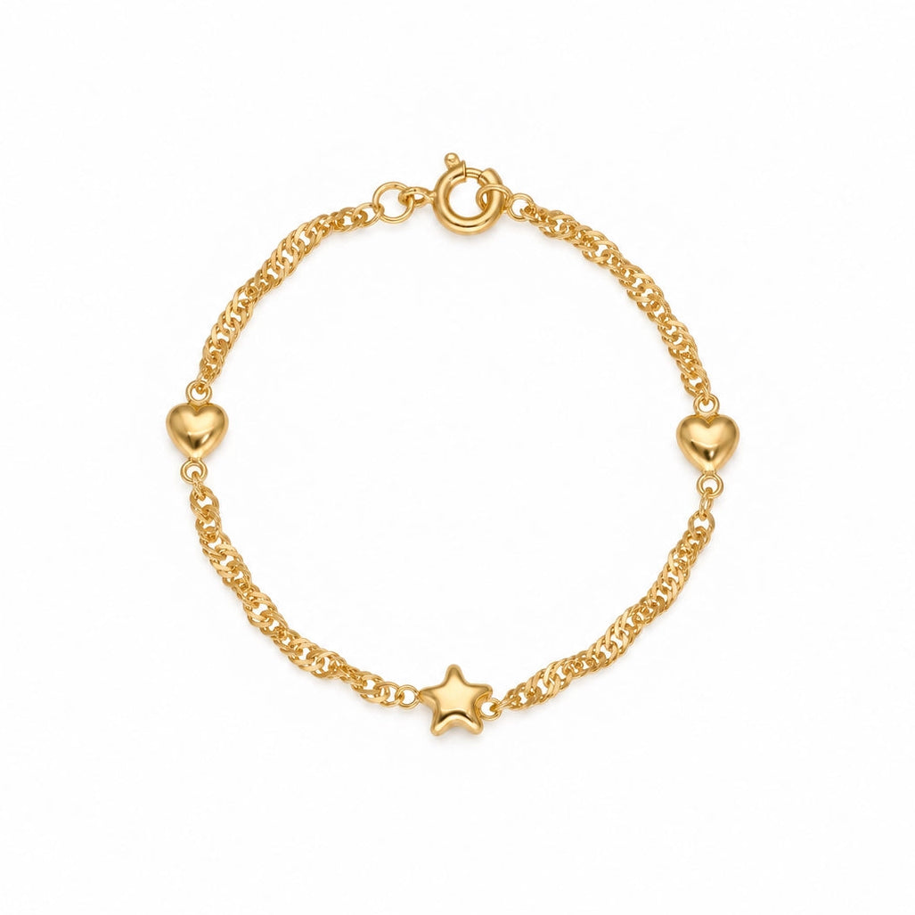 Pulseira com Corações e Estrela em Ouro 19kl (14,8 cm)