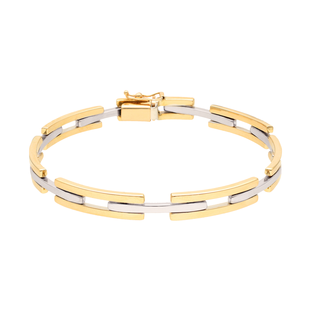 Pulseira em Ouro Branco e Amarelo com Traves (19cm)