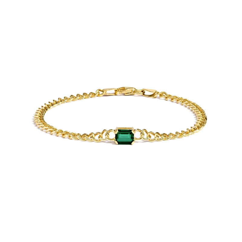 Pulseira em Prata Dourada com Zircão Verde