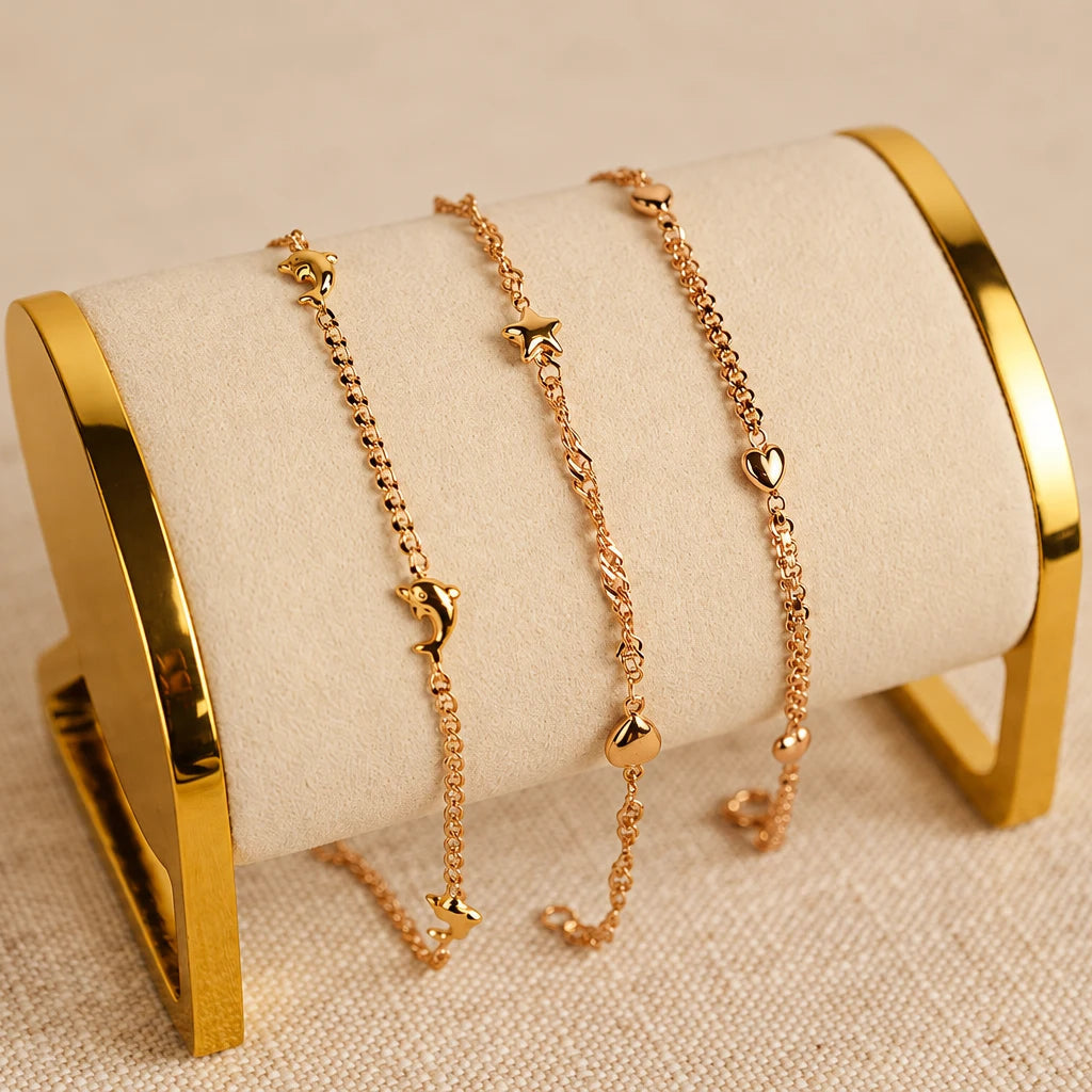 Pulseira de Criança em Ouro 19kl com Corações (15cm)