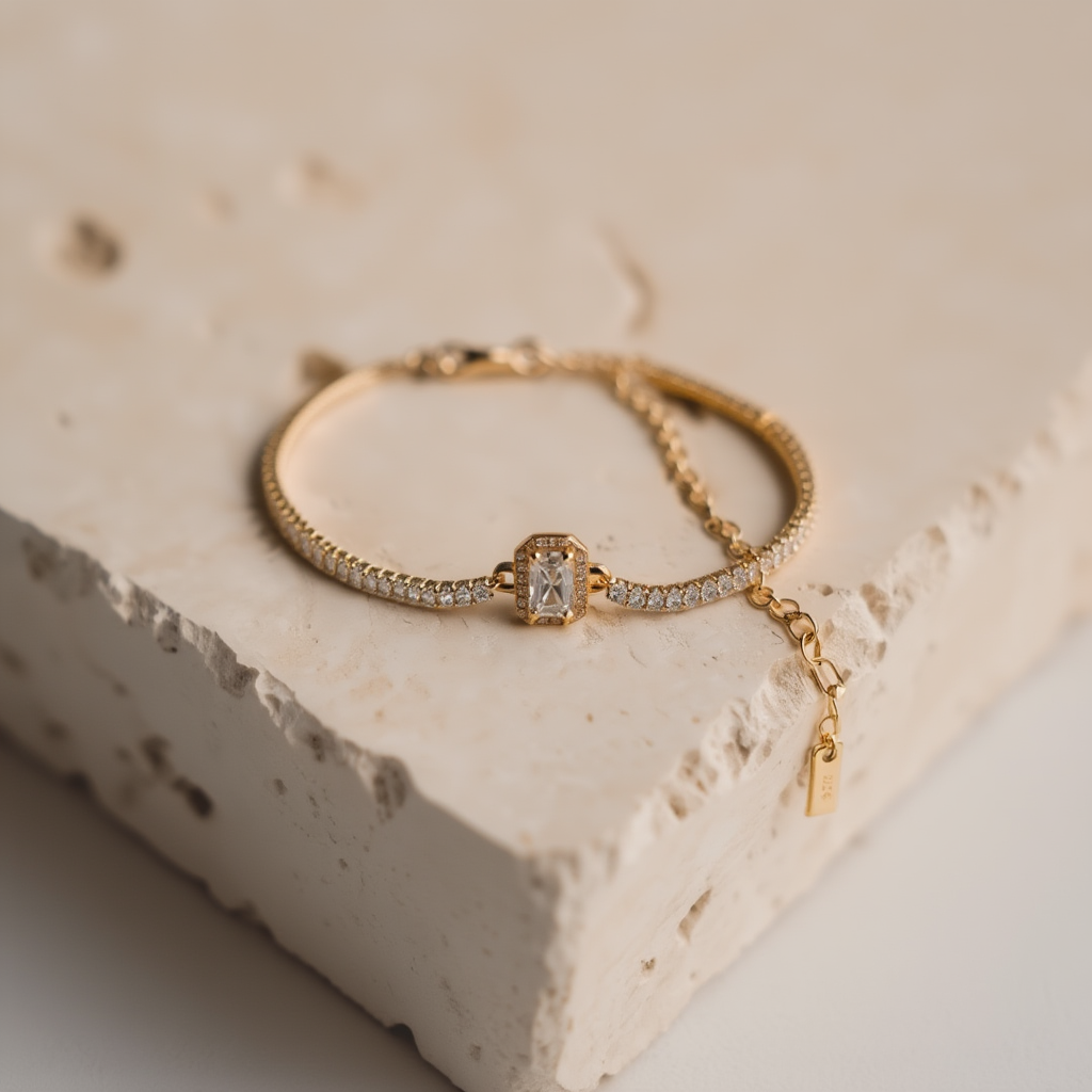 Pulseira Riviera em Prata Dourada com Zircão (15cm)