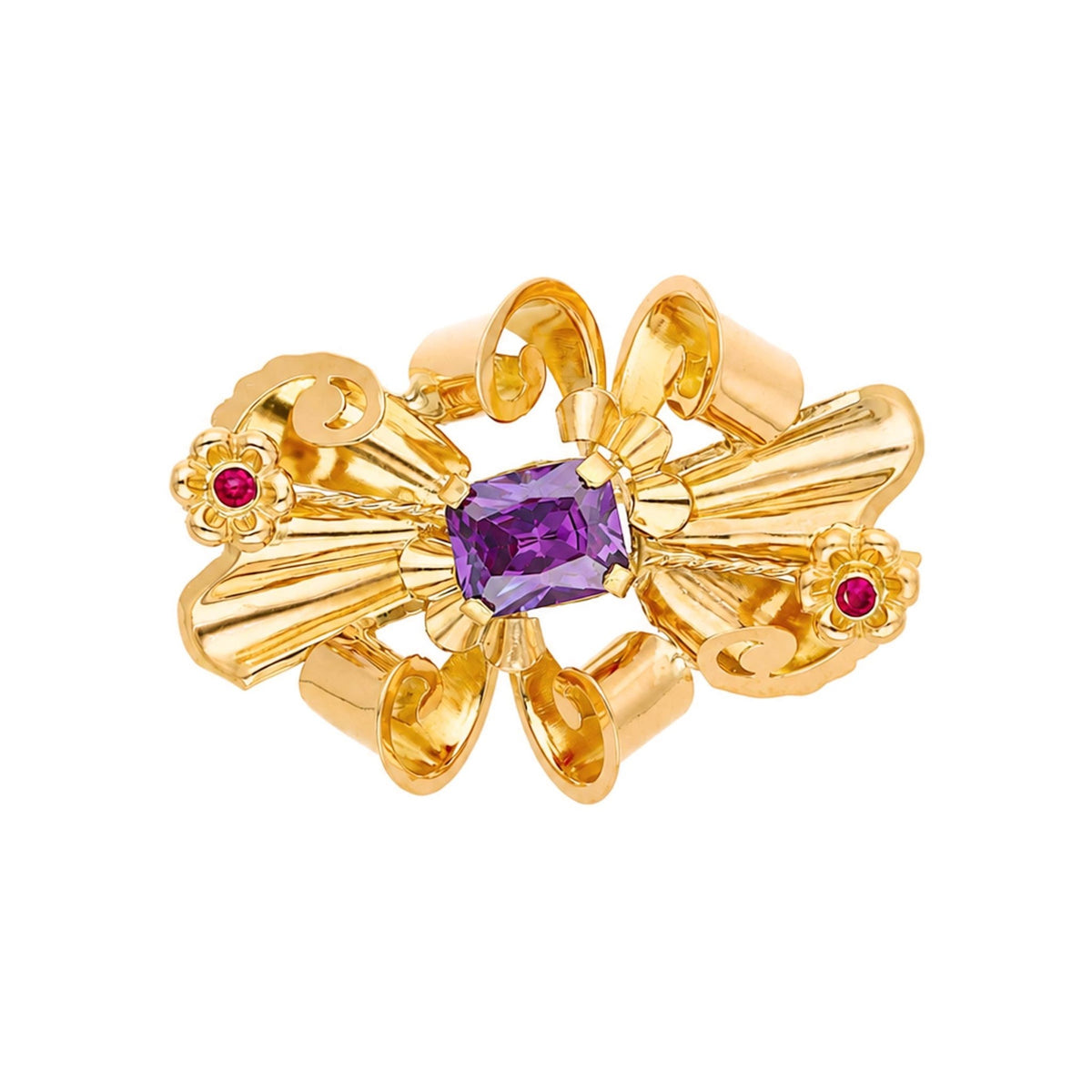 Alfinete de Peito em Ouro 19kl com Tanzanite Roxa e Rubis - Loja do Ouro