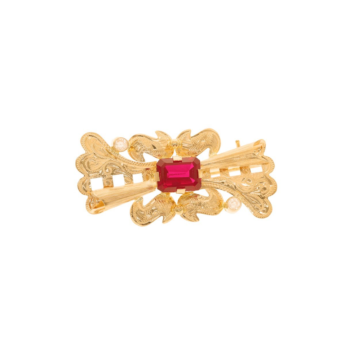 Pin de pecho de oro con rubíes y circonias - Gold Store Premium