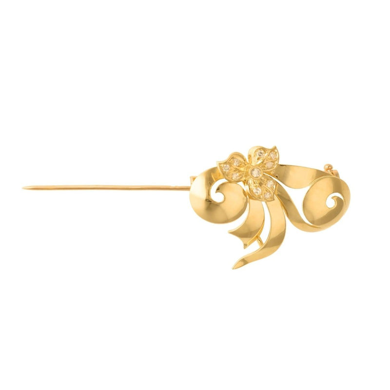 Alfinete de Peito Floral em Ouro 19kl com Diamantes - Loja do Ouro