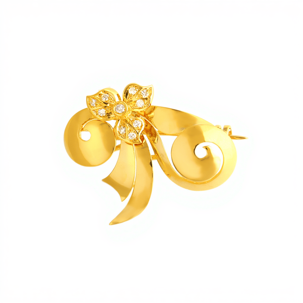 Pin floral de pecho en oro de 19 kl con diamantes - Gold Store Premium