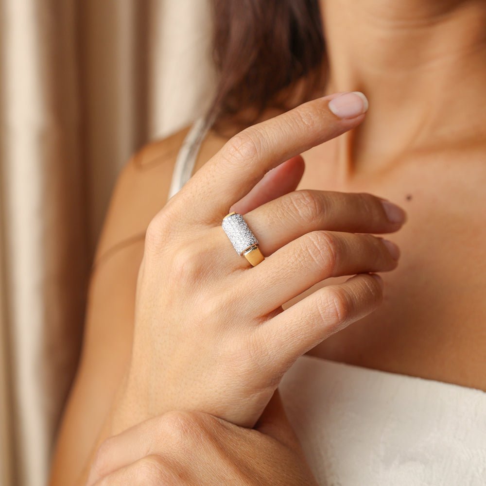 Anillo bicolor en oro 19kl con diamantes (T14) - Gold Store Premium