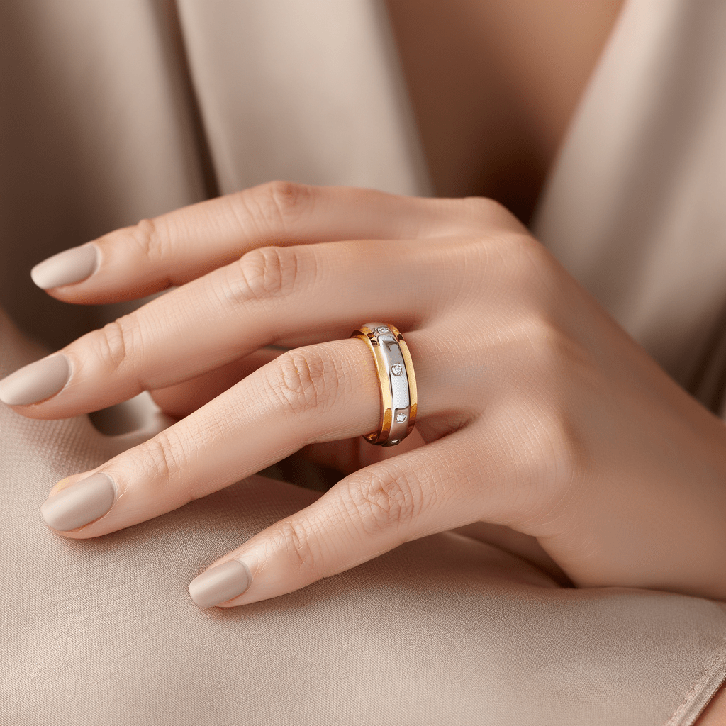 Anillo bicolor en oro 19kl con diamantes (T15) - Gold Store Premium