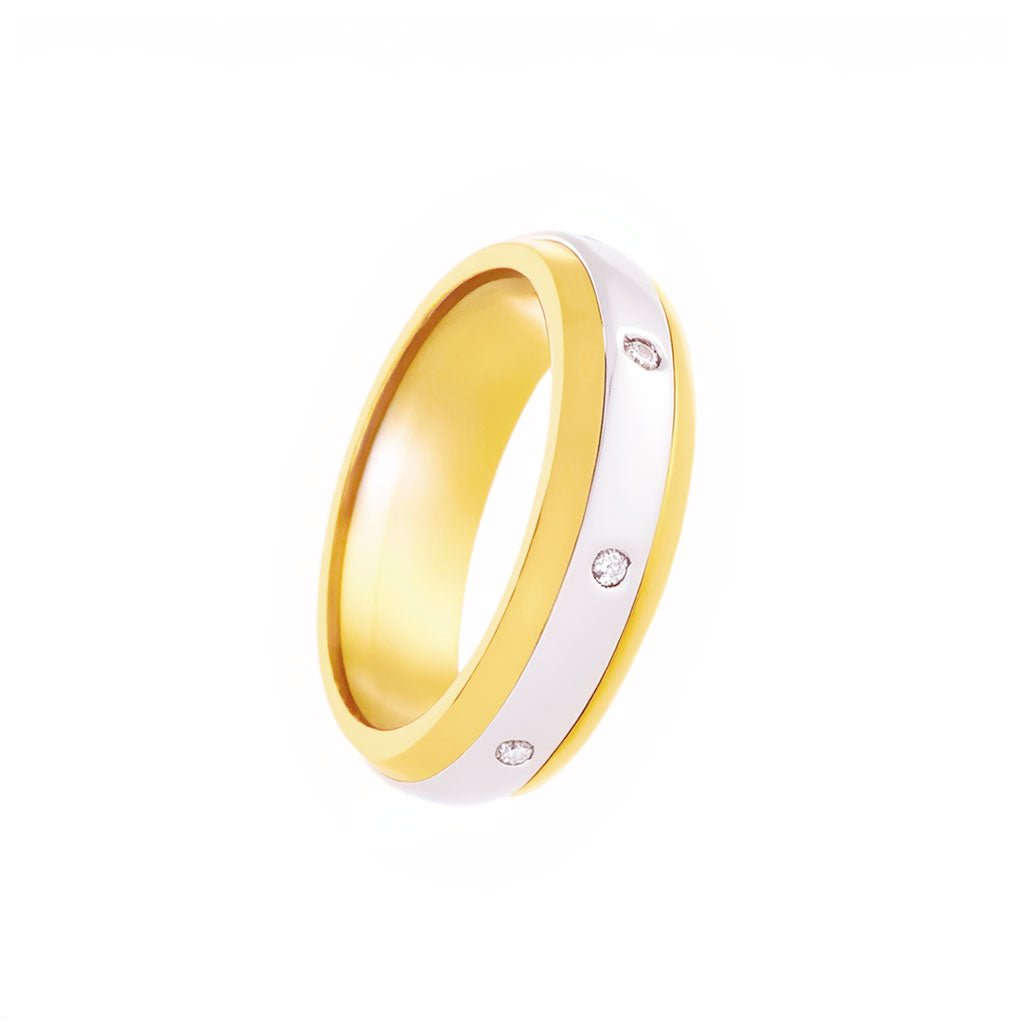 Anillo bicolor en oro 19kl con diamantes (T15) - Gold Store Premium